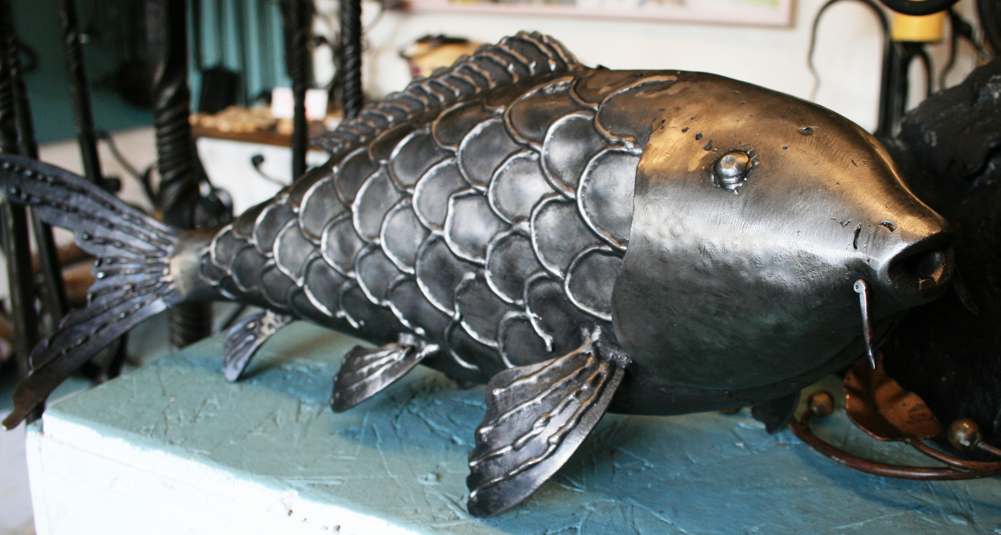 Lifesize carp sculptures by West Country Blacksmiths