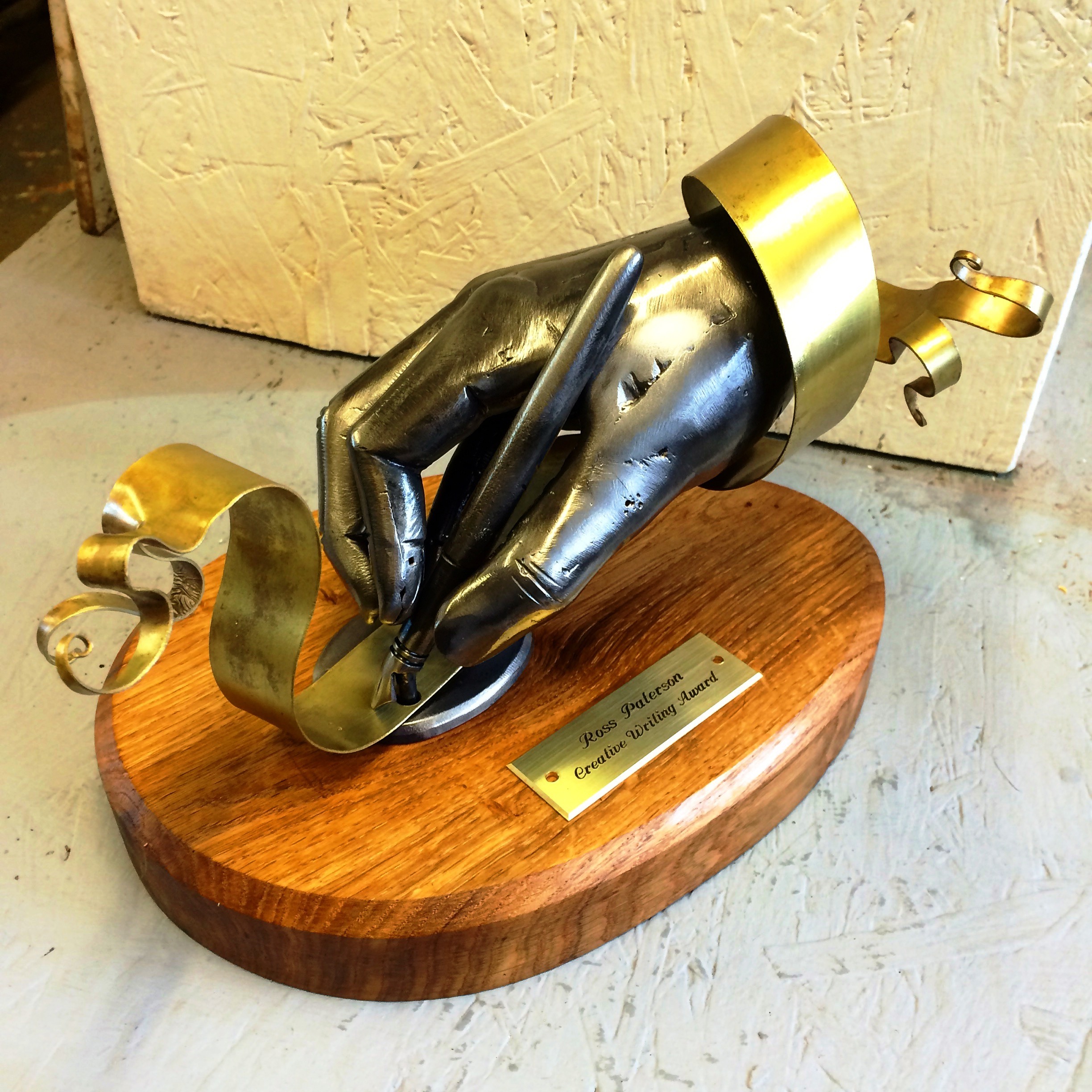 Ross Paterson Creative writing award sculpture by West Country Blacksmiths